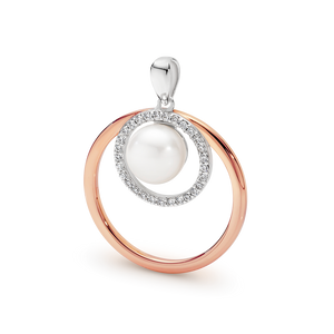 Ikecho Sterling Silver & Rose Gold Plated Fresh Water Pearl CZ Pendant