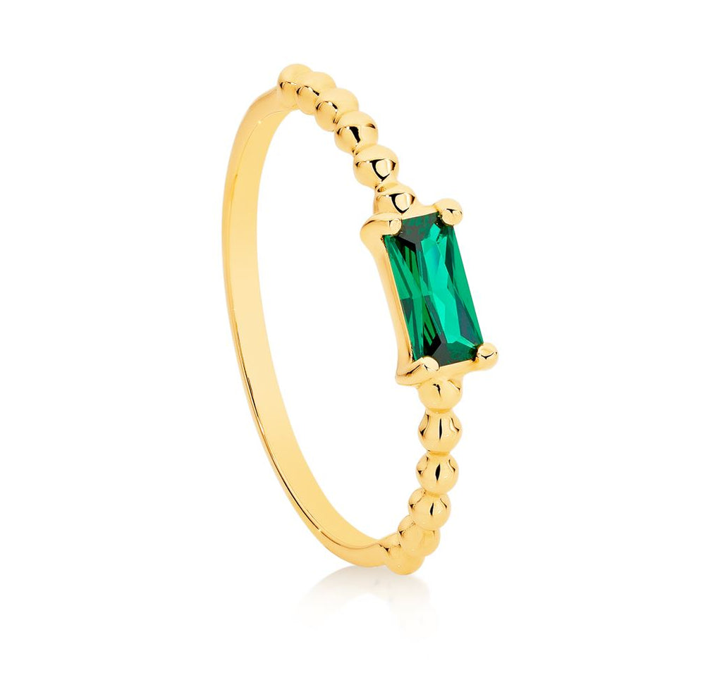 MP5934 9ct yellow gold green CZ beaded ring