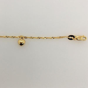 9ct 27Cm Singapore Rope With Heart Anklet