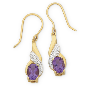 9ct Gold Amethyst And Diamond Set Earrings