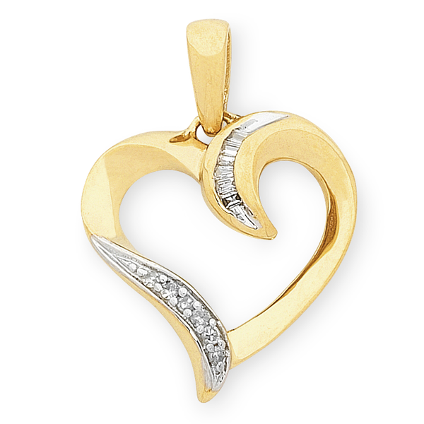 9ct Gold Brilliant & Baguette Cut Diamond Pendant