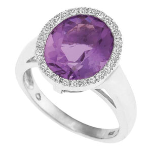 9ct White Gold Oval Amethyst and  Round Brilliant-cut Diamond Ring