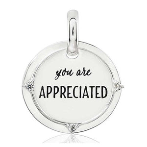 CANDID SS 18mm round chamfered frame with cubic zirconia 'you are appreciated'