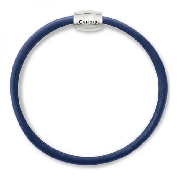CANDID single strand navy blue napa leather bracelet with SS & manetic clasp 21cm