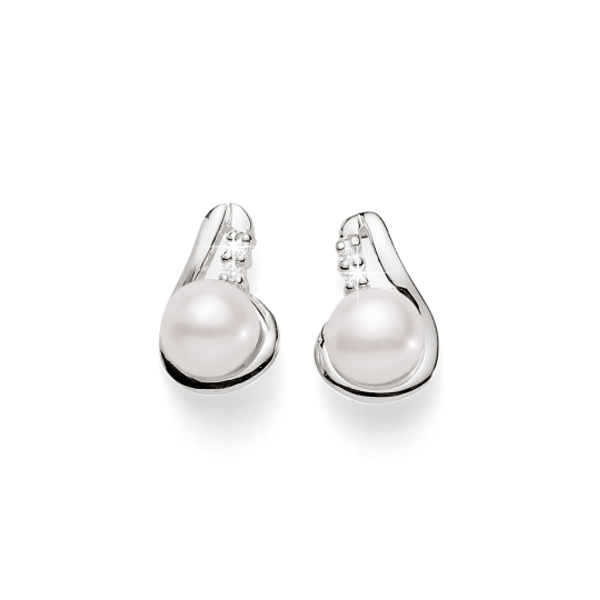 Sterling Silver White Freshwater Pearl And Cubic Zirconia Earrings