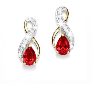 9ct Gold Pear-Shape Created-Ruby And Diamond Infinity Stud Earrings