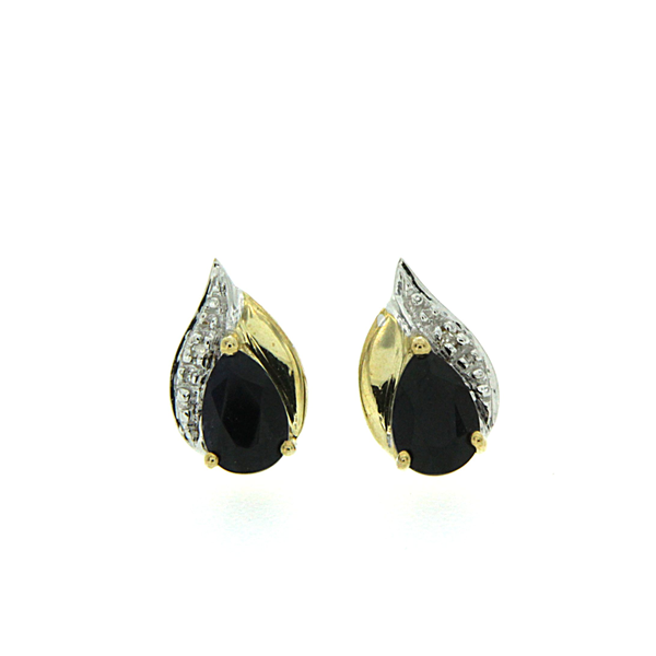 9ct Gold Natural Sapphire And Diamond Flame Stud Earrings