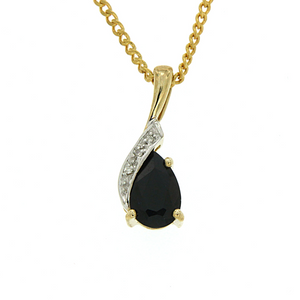 9ct Gold Natural Sapphire And Diamond Flame Pendant