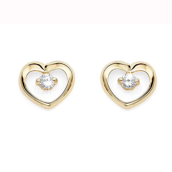 9ct Gold Claw-Set Cubic Zirconia Polished Open Heart Studs