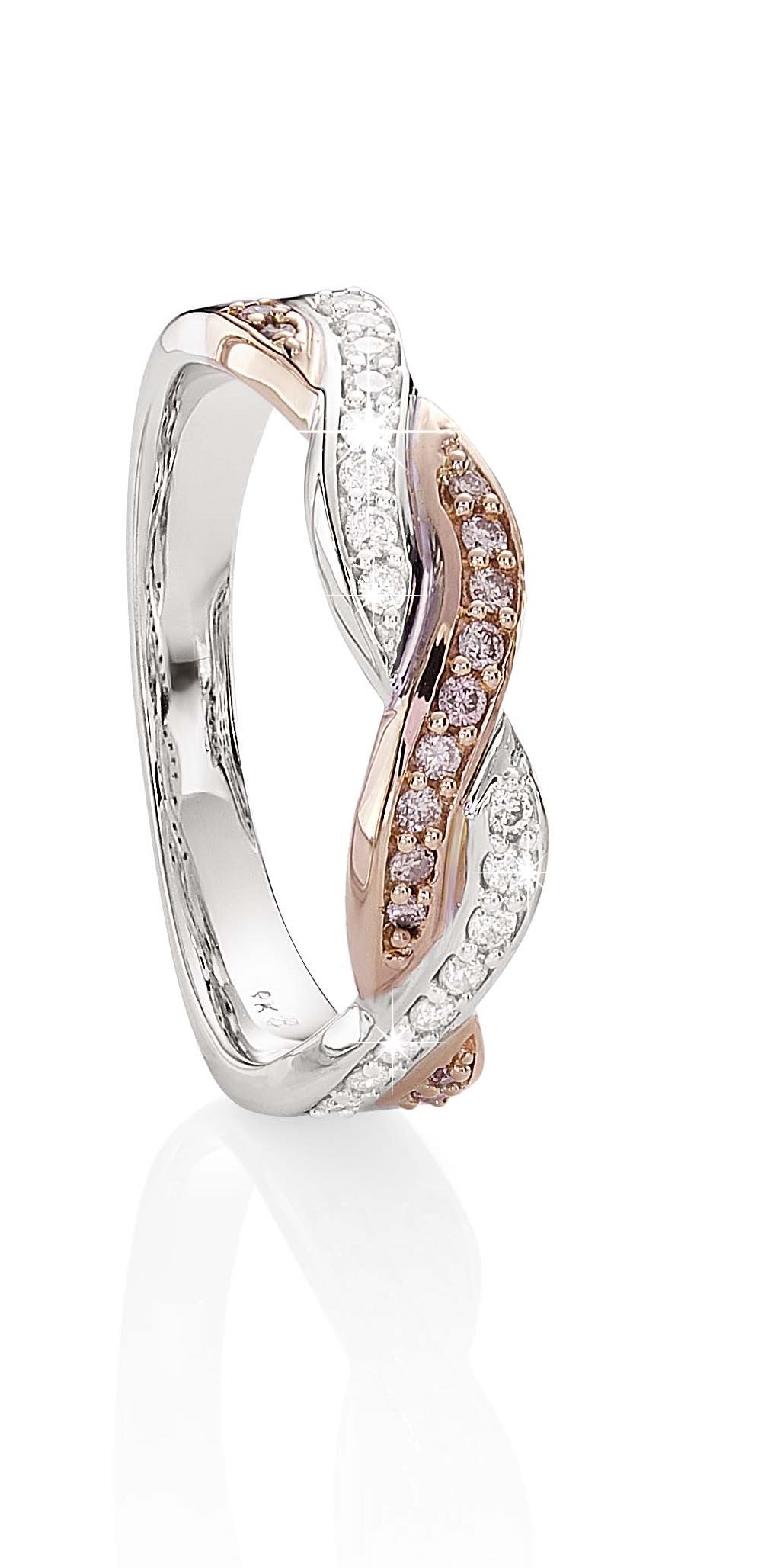 MP3514 ARGYLE PINK - 9ct WG/RG 0.25ct natural pink and white diamond crossover ring HI P1/2 + natural pinks