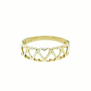 9ct Gold Continuous Hearts Ring