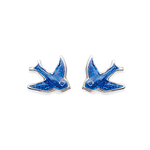 Sterling Silver Enamelled Bluebird Stud Earrings