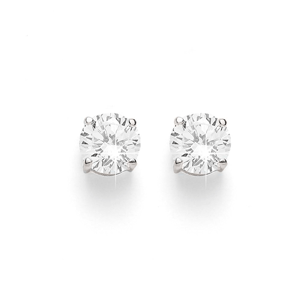 Sterling Silver 6mm Round 4 Claw Set Cubic Zirconia Studs