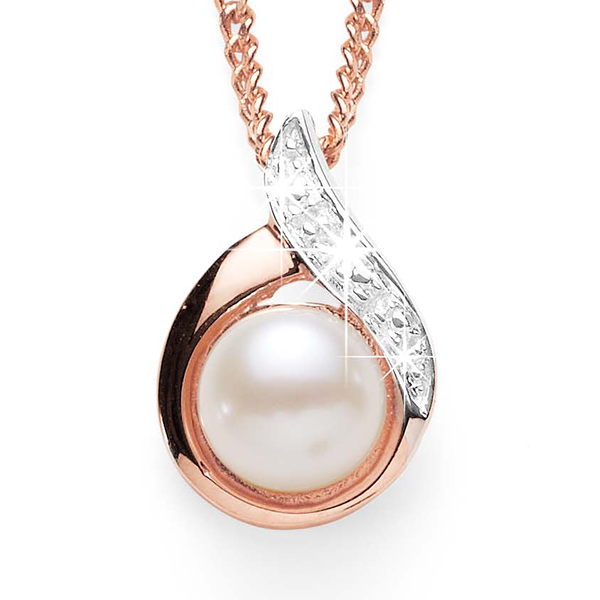 9ct Rose Gold Pearl And Diamond Pendant