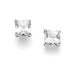 Sterling Silver 4mm Square 4 Claw Set Cubic Zirconia Studs
