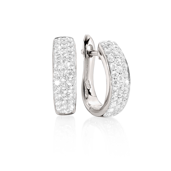 Sterling Silver With Rhodium 3 Row Pave Set Cubic Zirconia Huggies