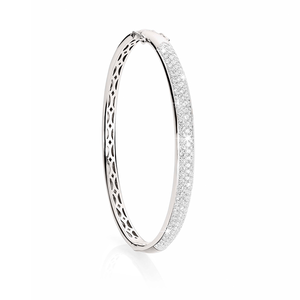 Sterling Silver With Rhodium 3 Row Pave Set Cubic Zirconia Hinged Bangle