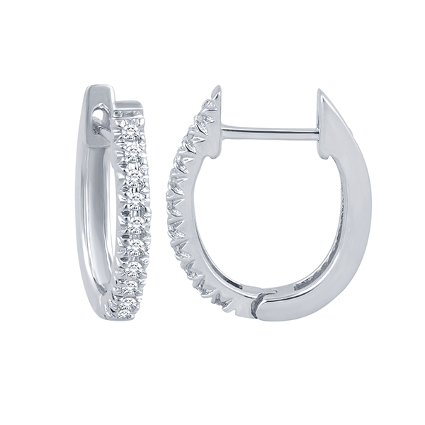 9ct White Gold 0.12ct Diamond Claw Set Huggie Earrings Hi P1/2