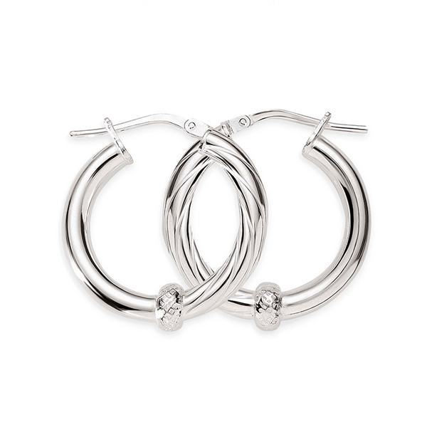 Sterling Silver 3mm Wide 15mm Diameter Half Twist Half Polised Hoops