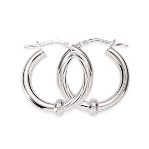 Sterling Silver 3mm Wide 15mm Diameter Half Twist Half Polised Hoops