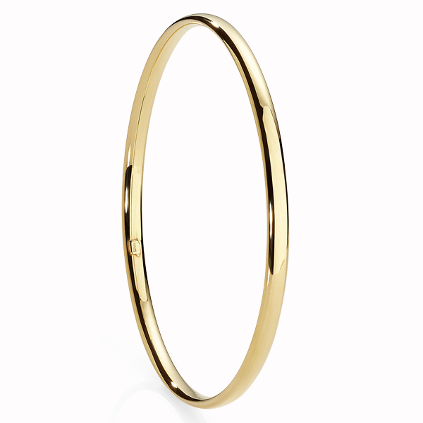 9ct Gold Bonded Silver 4mm Half Round Tube Bangle Internal Diameter = 65mm