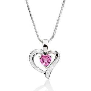 Sterling Silver Created Pink Sapphire And Diamond Heart Pendant