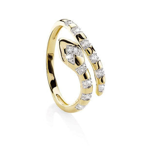 9ct Yellow Gold 0.10ct Tdw Diamond Set Snake Ring