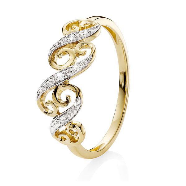 9ct Yellow Gold Pave Diamond Set Filigree Dress Ring