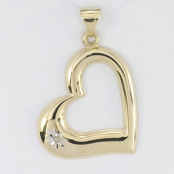 9ct Gold Diamond Set Polished Open Heart Pendant