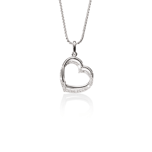 9ct White Gold Cubic Zirconia Set Open Double Heart Pendant