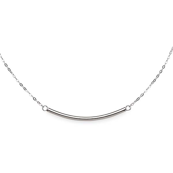 Sterling Silver Hammered Cable With Curved Polished Tube Feature Necklet