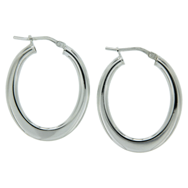 Sterling Silver Polished 15mm X 20mm Oval Tapered Hoop Earrings