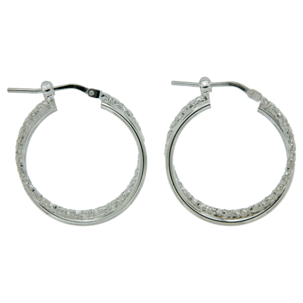 Sterling Silver 20mm Double Tube Polished/Diamond Cut Hoop Earrings