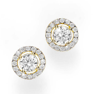 9ct 4 Claw Set Cubic Zirconia With Pave Surround Stud Earrings