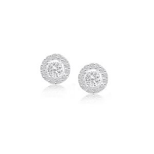 9ct White Gold 4 Claw Set Cubic Zirconia With Pave Surround Stud Earrings