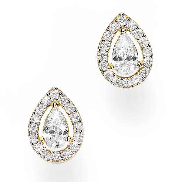 9ct 4 Claw Set Pear Shaped Cubic Zirconia With Pave Surround Stud Earrings