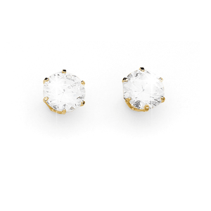 9ct Gold Claw-Set 5.5mm Round Brilliant Cubic Zirconia Stud Earrings