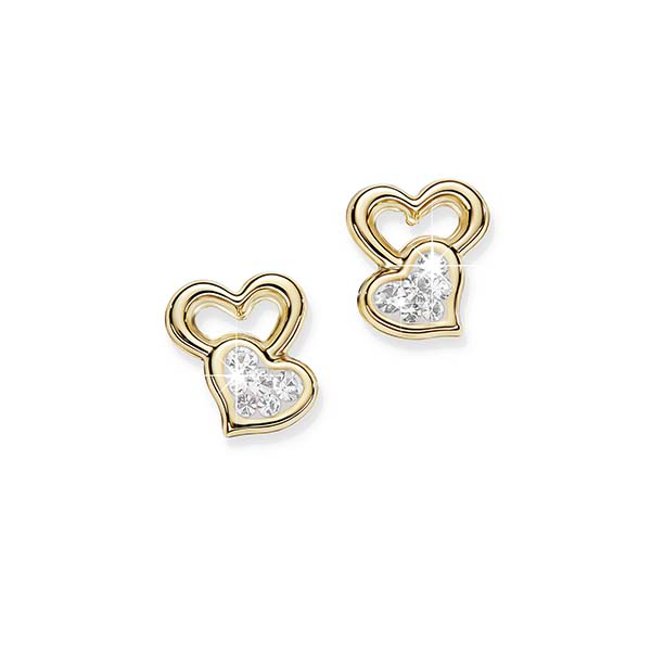 9ct Bonded Crystal Encrusted Double Heart Stud Earrings