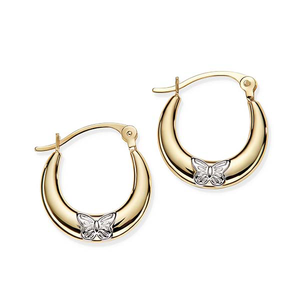 9ct Bonded 2 Tone 10mm Tapered Butterfly Hoop Earrings