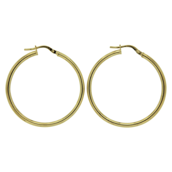 9ct Yellow Gold 30mm Diameter 2mm Wide Polished Hoop Earrings