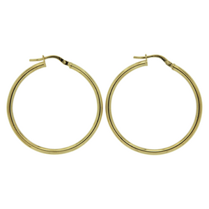 9ct Yellow Gold 30mm Diameter 2mm Wide Polished Hoop Earrings