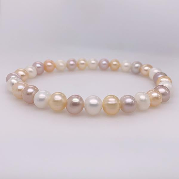 6-7mm White/Pink/Peach Freshwater Pearl Elastic Bracelet