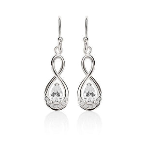 Sterling Silver Claw Set Pear Shaped Cubic Zirconia Infinity Shepherd Hook Earrings
