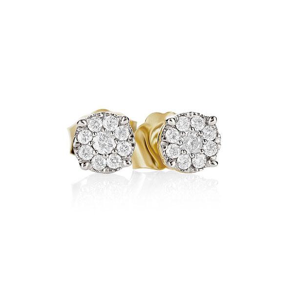 9ct Yellow Gold 4 Claw 0.16ct (Owlb) Diamond Cluster Stud Earrings