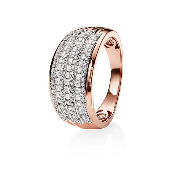 9ct Rose Gold 7 Row Pave & Channel Set 0.50ct Diamond Dome Ring