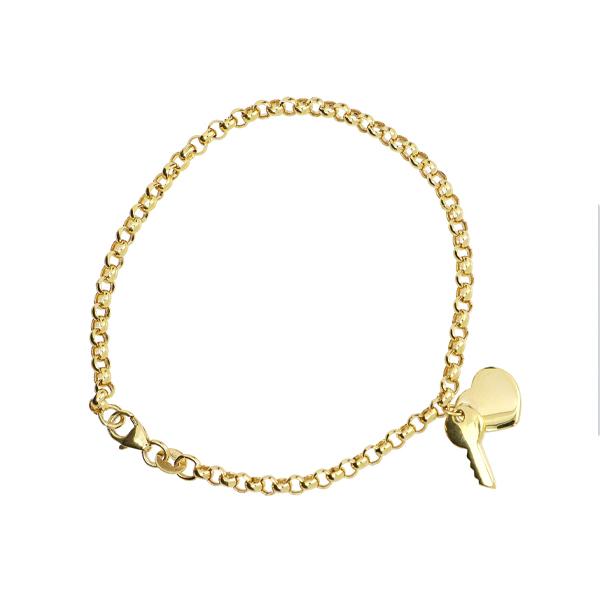 Yellow Gold 19Cm Belcher With Polished Key To My Heart Charm Bracelet