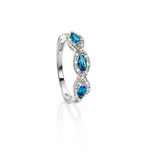 9ct White Gold Blue Topaz & Diamond Ring