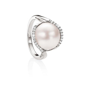 Sterling Silver Mabe Pearl Ring With Diamond