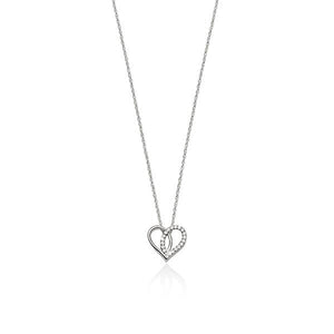 Sterling Silver Cubic Zirconia Open Heart Necklace 45Cm