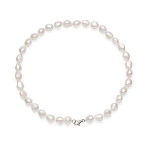 11-12mm Baroque Rice Pearl Sterling Silver Necklet